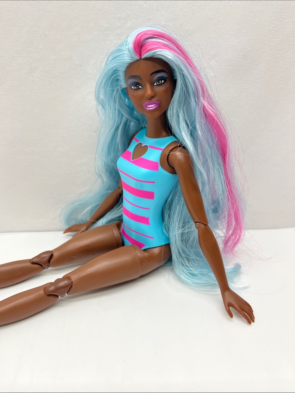 Barbie Blue and Pink Articulate Fashion Doll Swimsuit - Kids Toys